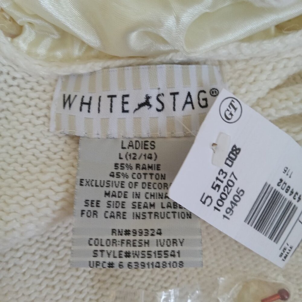 NWT White Stag L Cardinal Embroidered Embellished White Knit Cardigan 12/14 Vtg - Picture 10 of 15